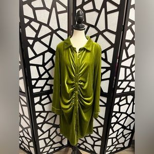 SHEIN ruched green fitted velvet dress